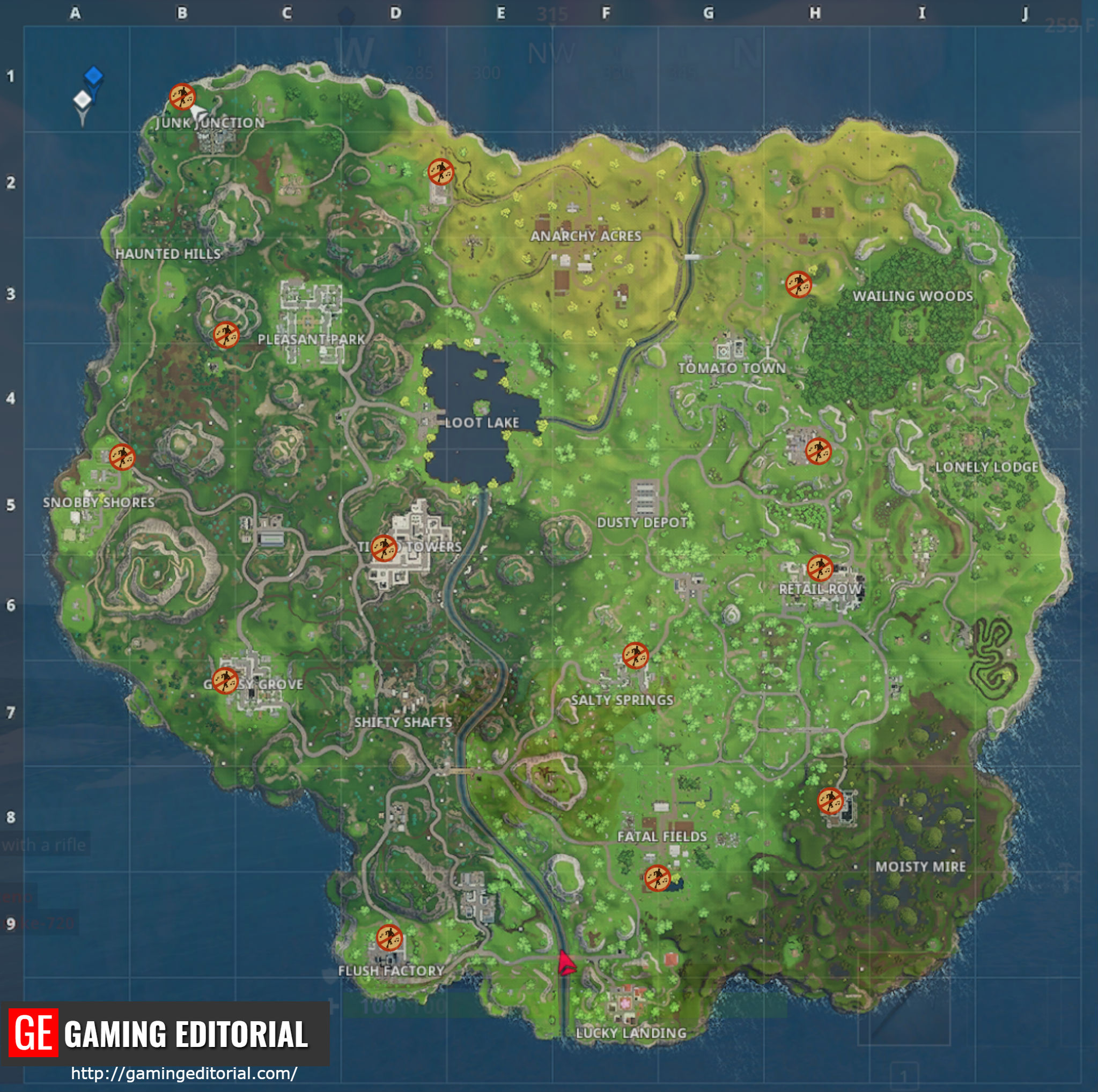 Map for Fortnite Forbidden Dance Locations
